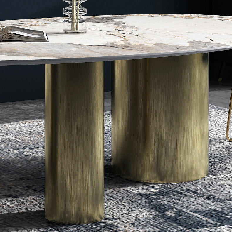 Oval Traditional Luxury Dining Table Sintered Stone Table with 3 Gold Legs