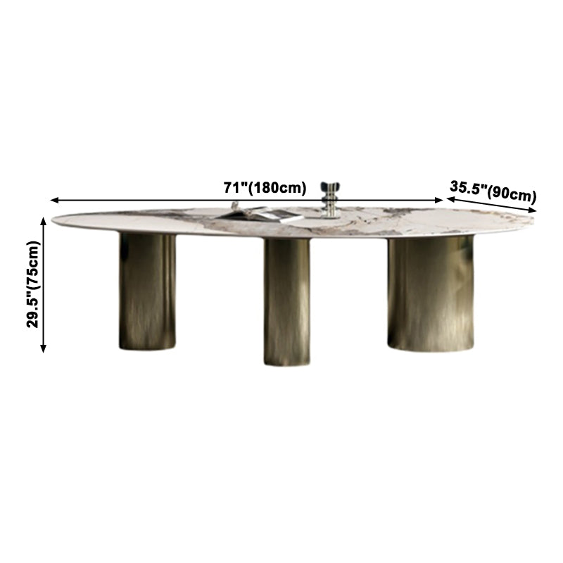 Oval Traditional Luxury Dining Table Sintered Stone Table with 3 Gold Legs