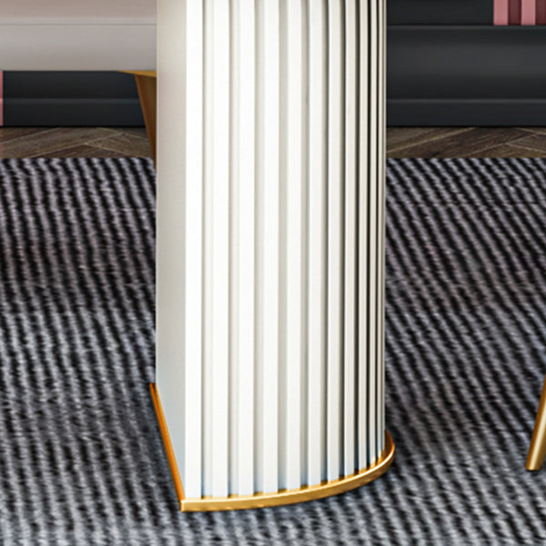Ovaal gesinterde stenen eettafel moderne tafel in wit met metalen dubbele voetstukbasis