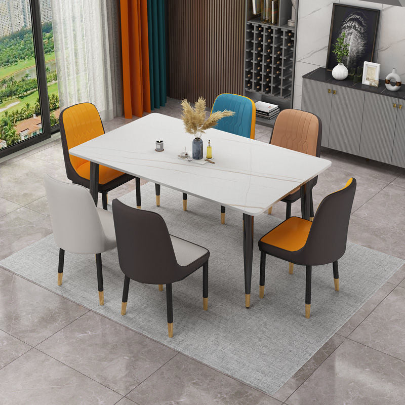 Rechthoek traditionele luxe eettafel gesinterde stenen tafel met 4 zwarte benen