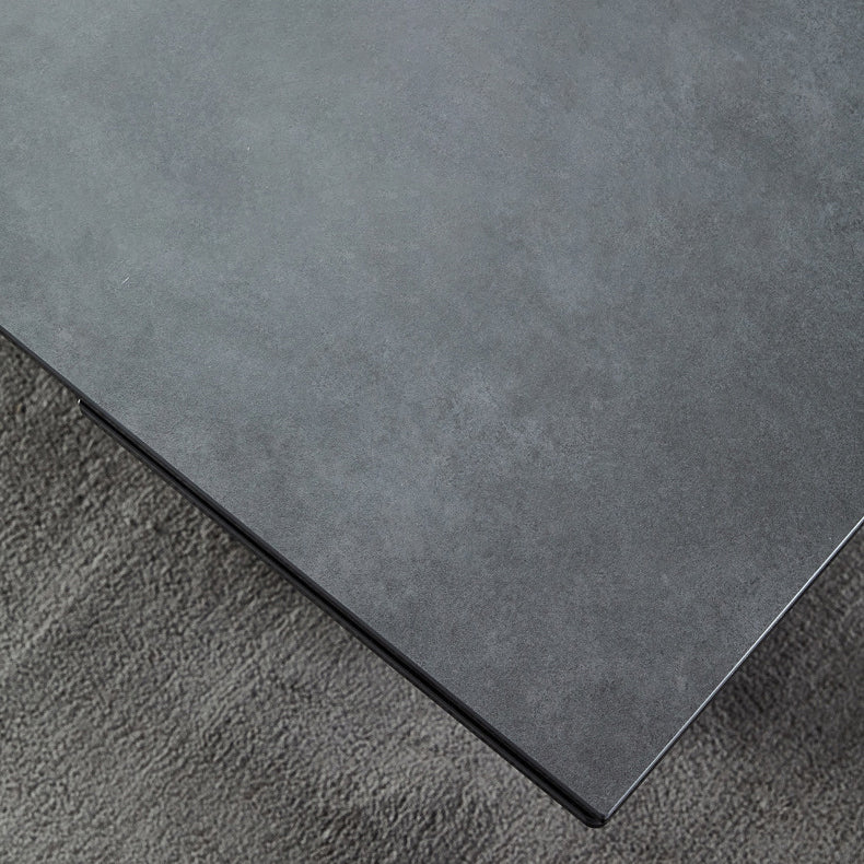 Rectangle Traditional Luxury Dining Table Grey Sintered Stone Table with Black Double Pedestal