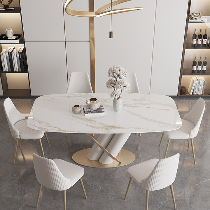 Rectangle Traditional Luxury Dining Table Sintered Stone Table with Pedestal Base