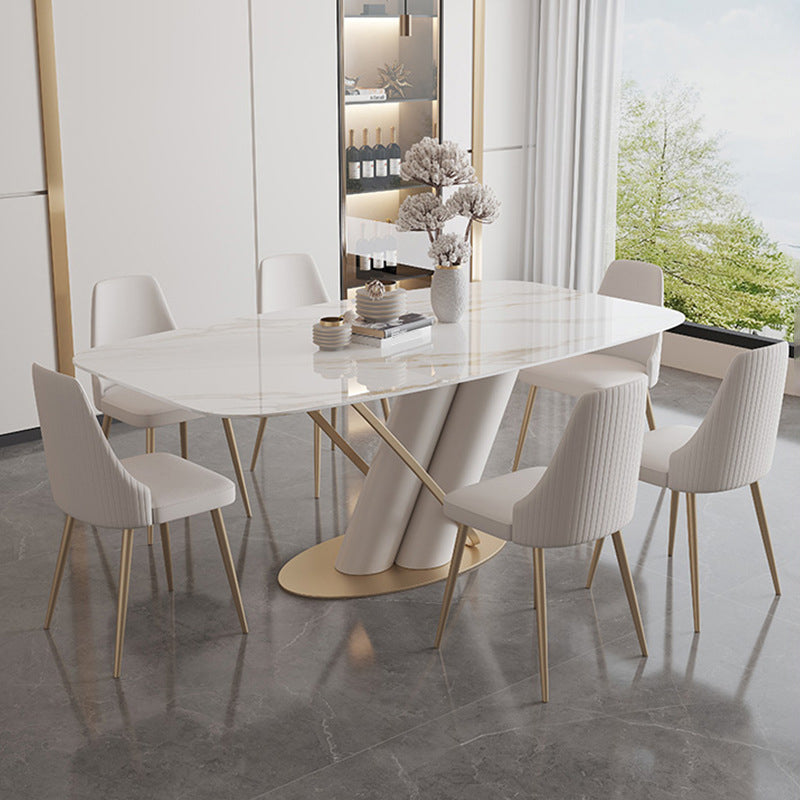 Rectangle Traditional Luxury Dining Table Sintered Stone Table with Pedestal Base