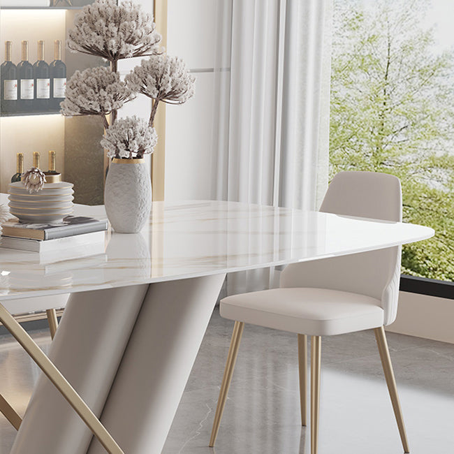 Rectangle Traditional Luxury Dining Table Sintered Stone Table with Pedestal Base