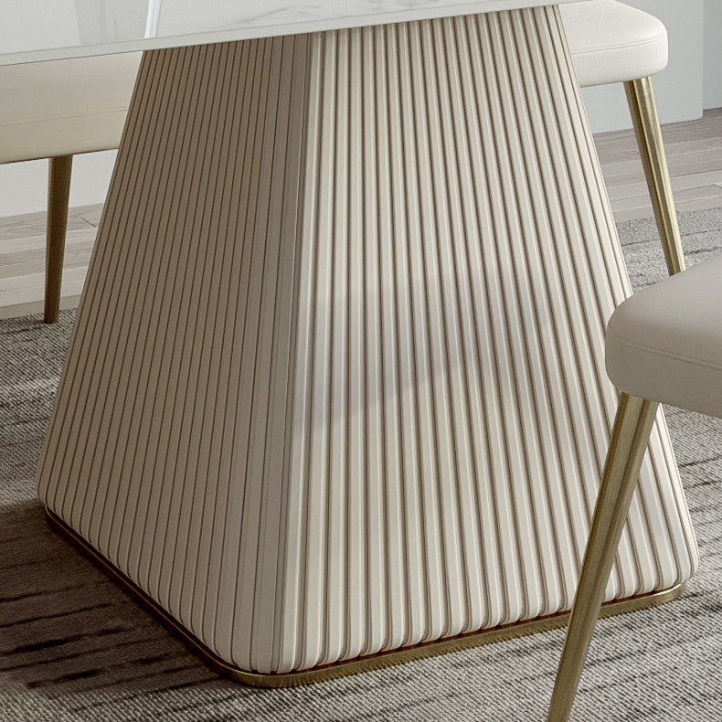 Table à manger de luxe traditionnelle rectangulaire en pierre frittée blanche avec socle