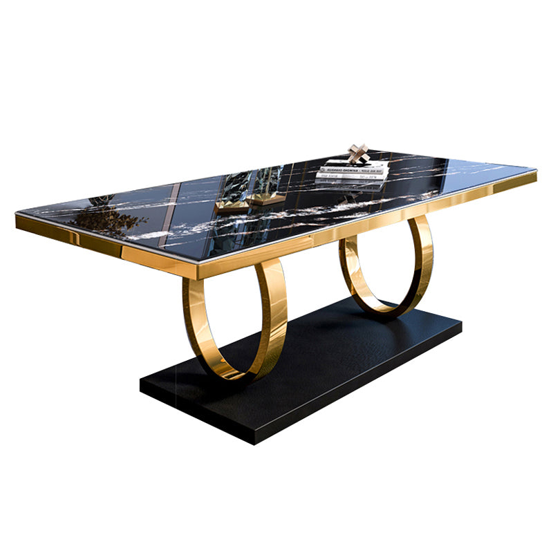 Rectangle Traditional Luxury Dining Table Sintered Stone Table with Trestle Base for Dining Room