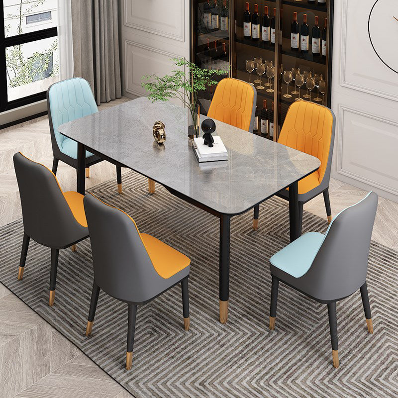 Mesa de comedor de lujo tradicional Mesa de piedra sinterizada con 4 piernas negras para el comedor