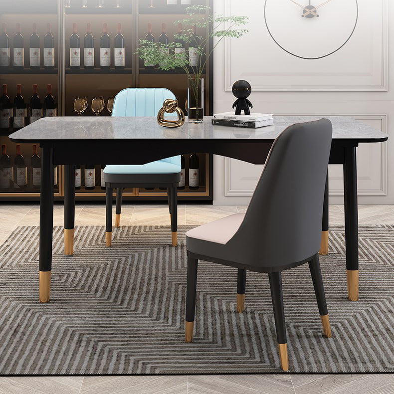 Mesa de comedor de lujo tradicional Mesa de piedra sinterizada con 4 piernas negras para el comedor
