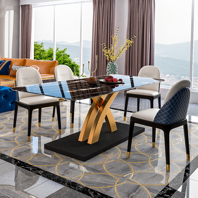 Traditional Luxury Dining Table Sintered Stone Table with Pedestal Base for Dining Room