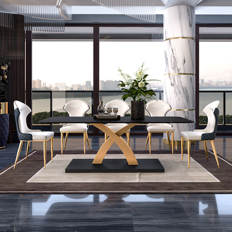 Traditional Luxury Dining Table Sintered Stone Table with Pedestal Base for Dining Room