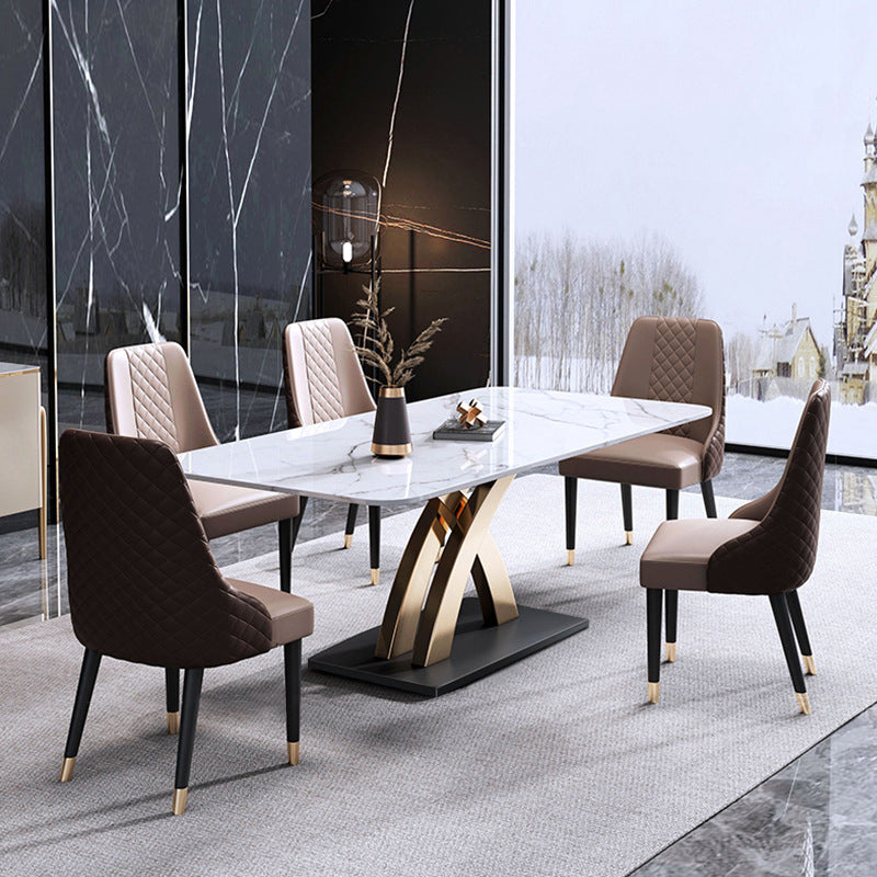 Traditional Luxury Dining Table Sintered Stone Table with Pedestal Base for Dining Room