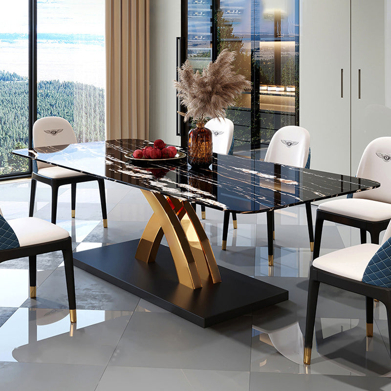 Traditional Luxury Dining Table Sintered Stone Table with Pedestal Base for Dining Room