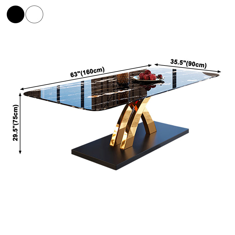 Traditional Luxury Dining Table Sintered Stone Table with Pedestal Base for Dining Room