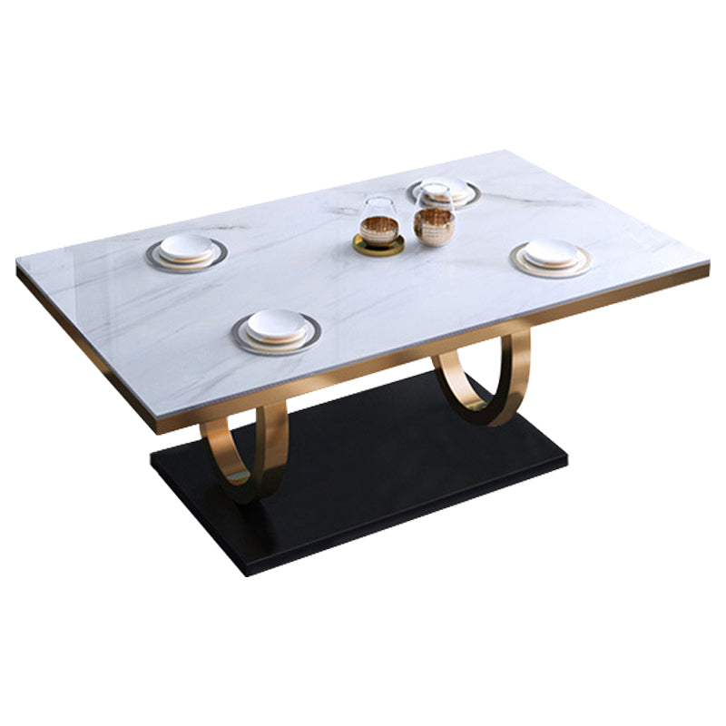 Traditional Luxury Rectangle Dining Table Sintered Stone Table with Trestle Base for Dining Room