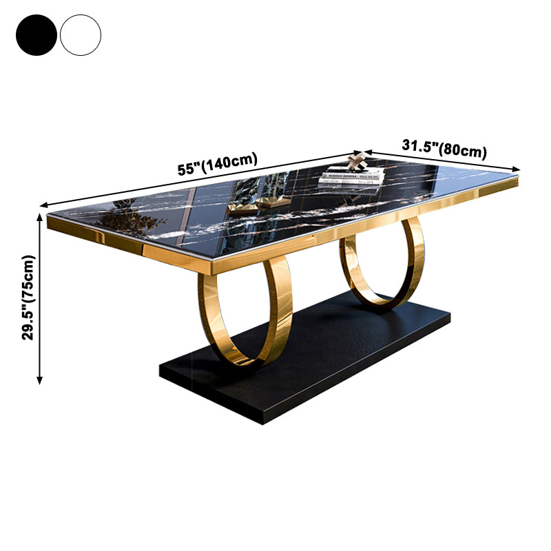 Traditional Luxury Rectangle Dining Table Sintered Stone Table with Trestle Base for Dining Room
