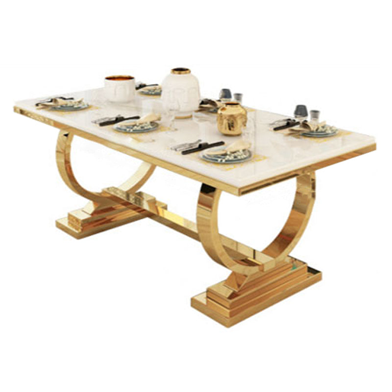 Traditional Luxury Marble Dining Table Rectangle Table with Metal Base in Gold
