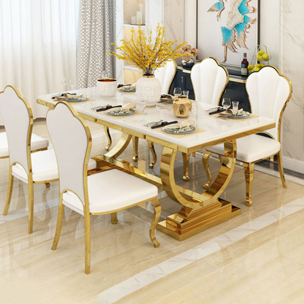 Traditional Luxury Marble Dining Table Rectangle Table with Metal Base in Gold