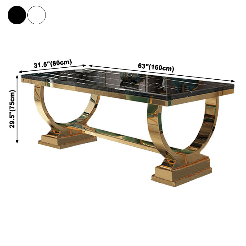 Traditional Luxury Marble Dining Table Rectangle Table with Metal Base in Gold