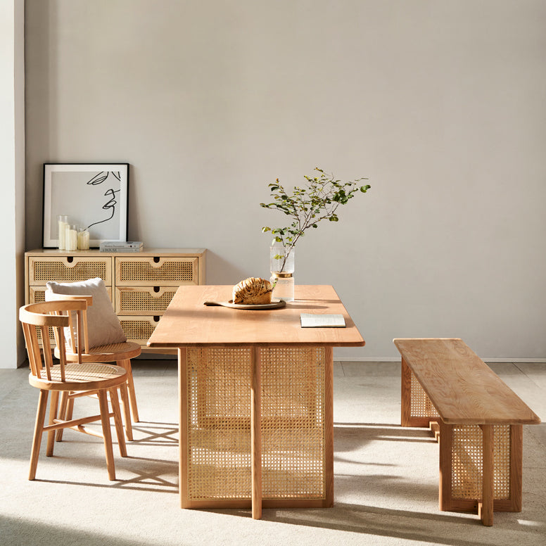 Glam Rectangle Shape Solid Wood Dining Table Khaki Standard Dining Table for Kitchen