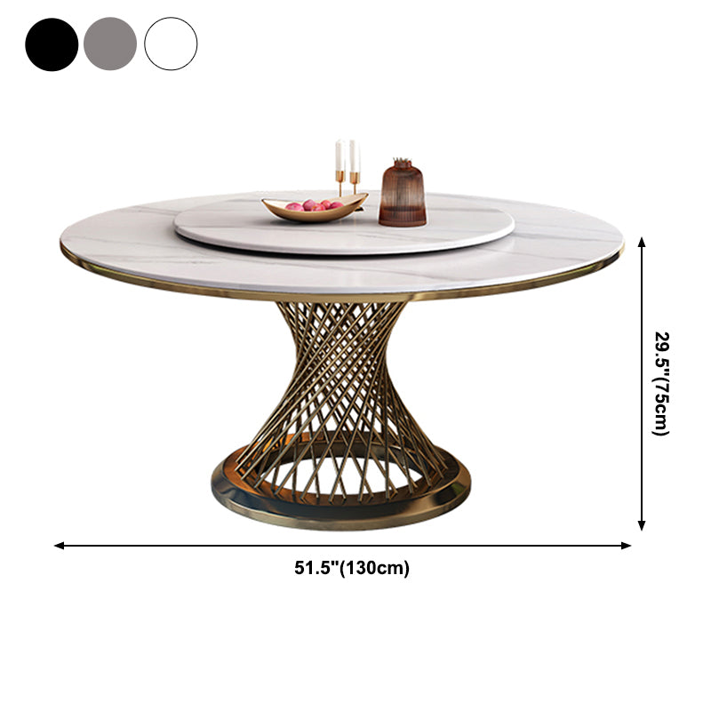Metal Mesa de comedor redondo de lujo de metal Mesa de piedra sinterizada para cocina y comedor