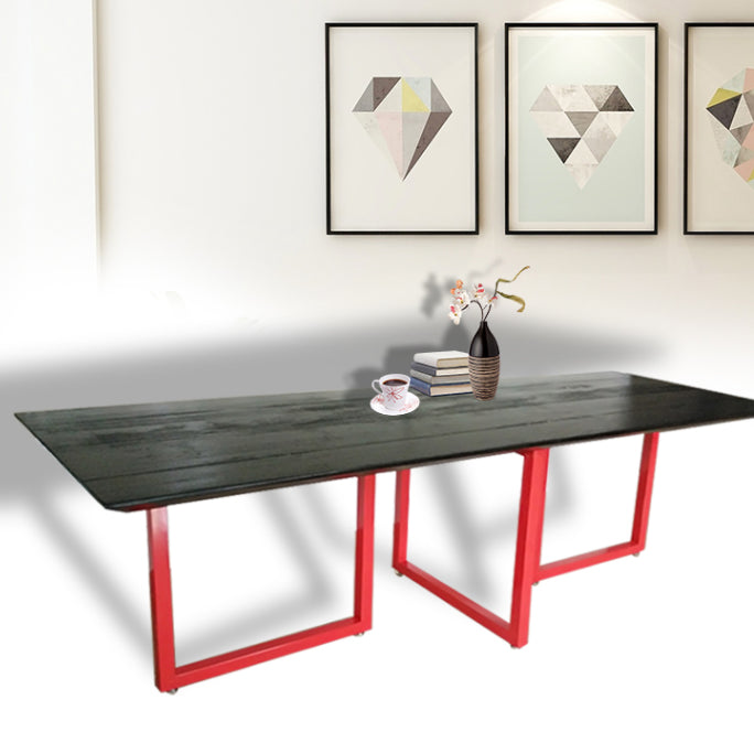 Mesa de comedor de rectángulo industrial de metal mesa de madera maciza para comedor