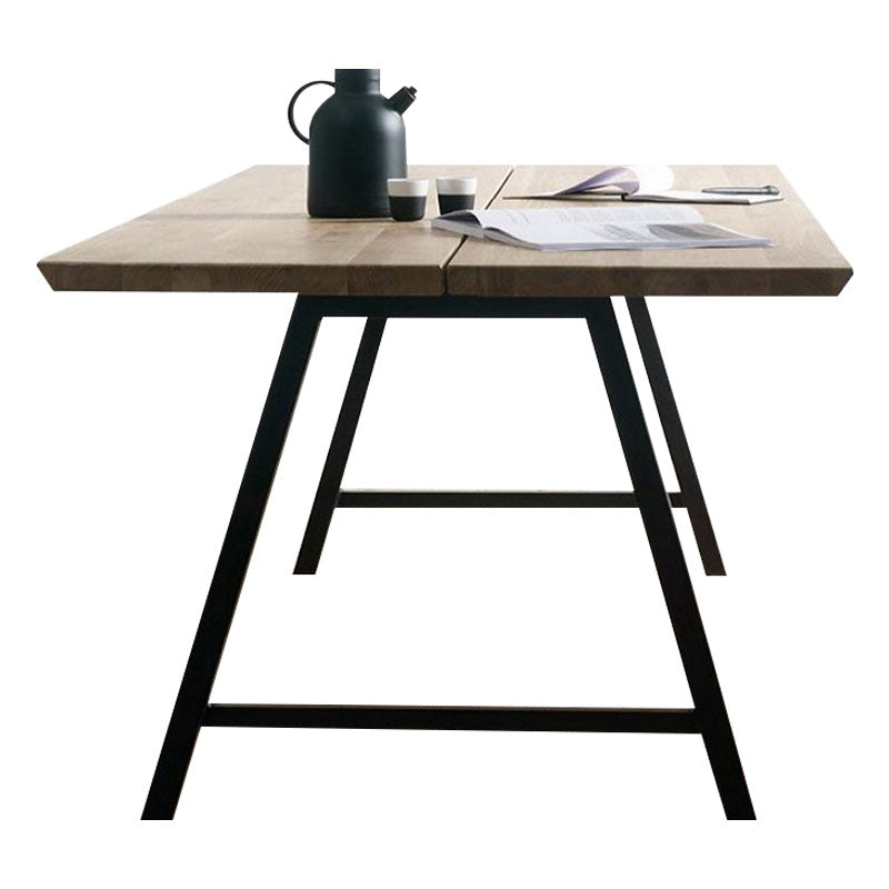 Metal Industrial Rectangle Dining Table Solid Wood Top Table for Kitchen