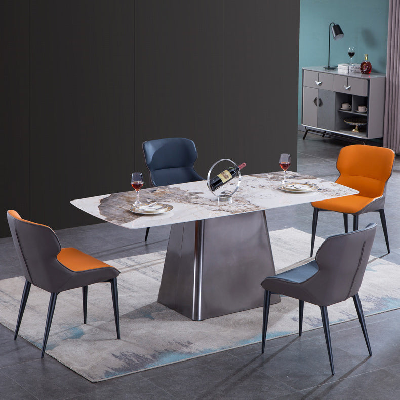 Metal Traditional Luxury Rectangle Table Sintered Stone Indoor Table with Pedestal