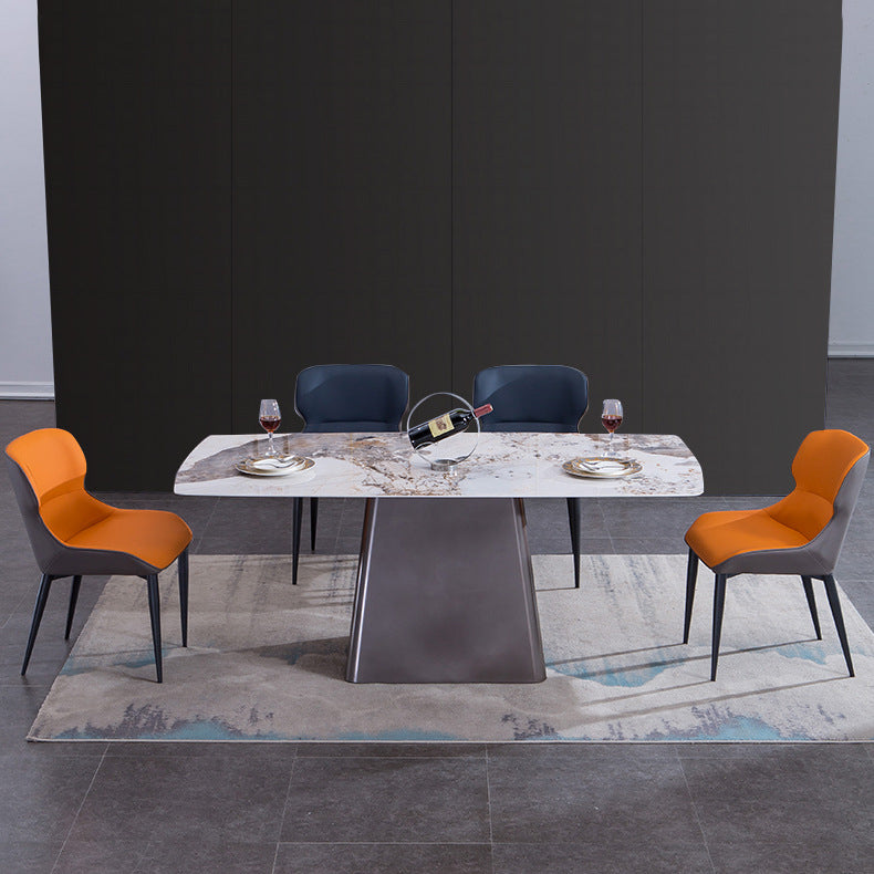 Metal Traditional Luxury Rectangle Table Sintered Stone Indoor Table with Pedestal