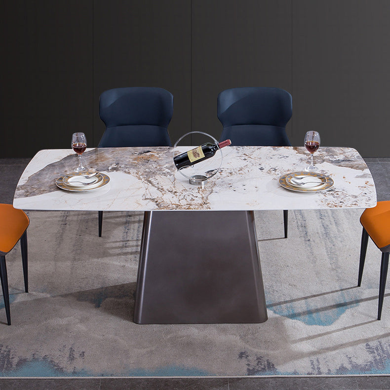 Metal Traditional Luxury Rectangle Table Sintered Stone Indoor Table with Pedestal