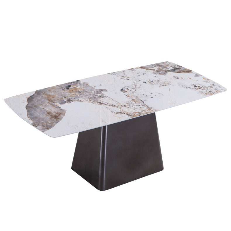 Metal Traditional Luxury Rectangle Table Sintered Stone Indoor Table with Pedestal