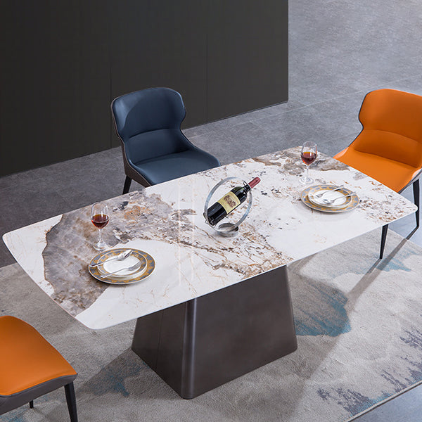 Metal Traditional Luxury Rectangle Table Sintered Stone Indoor Table with Pedestal