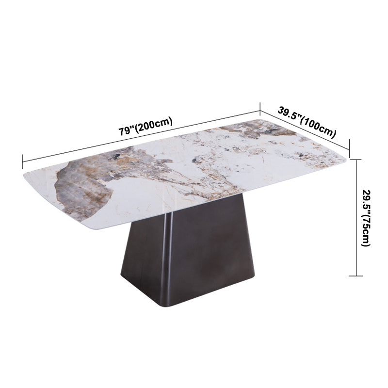 Metal Traditional Luxury Rectangle Table Sintered Stone Indoor Table with Pedestal
