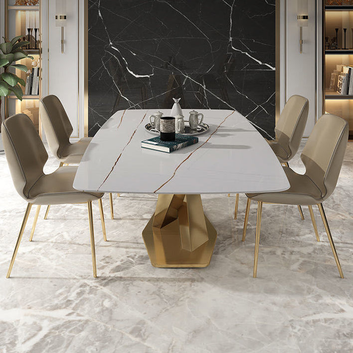 Metal Traditional Luxury Rectangle Table Sintered Stone Dining Table with Pedestal Base