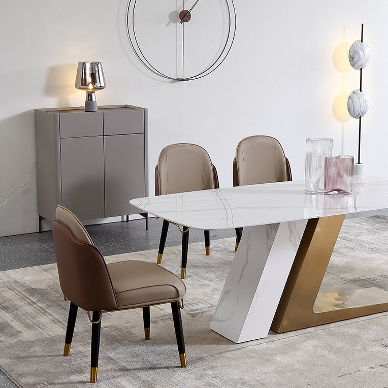Metal Mesa de comedor rectangular de lujo tradicional Mesa de comedor de piedra sinterizada para el hogar