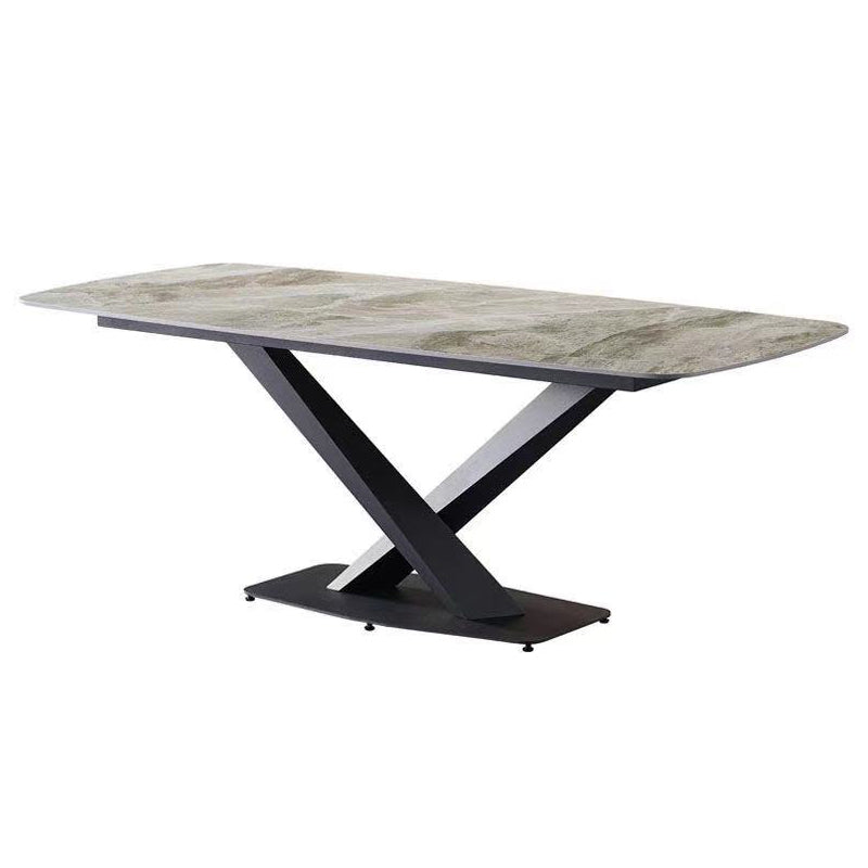 Metall traditionelle Luxus -Rechteck -Esstisch Sintered Stone Top Innentisch mit Sockelbasis