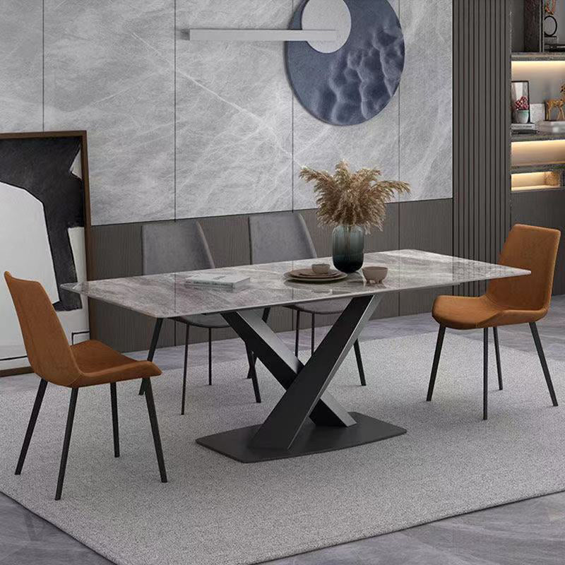 Metall traditionelle Luxus -Rechteck -Esstisch Sintered Stone Top Innentisch mit Sockelbasis