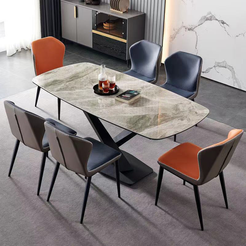 Metall traditionelle Luxus -Rechteck -Esstisch Sintered Stone Top Innentisch mit Sockelbasis
