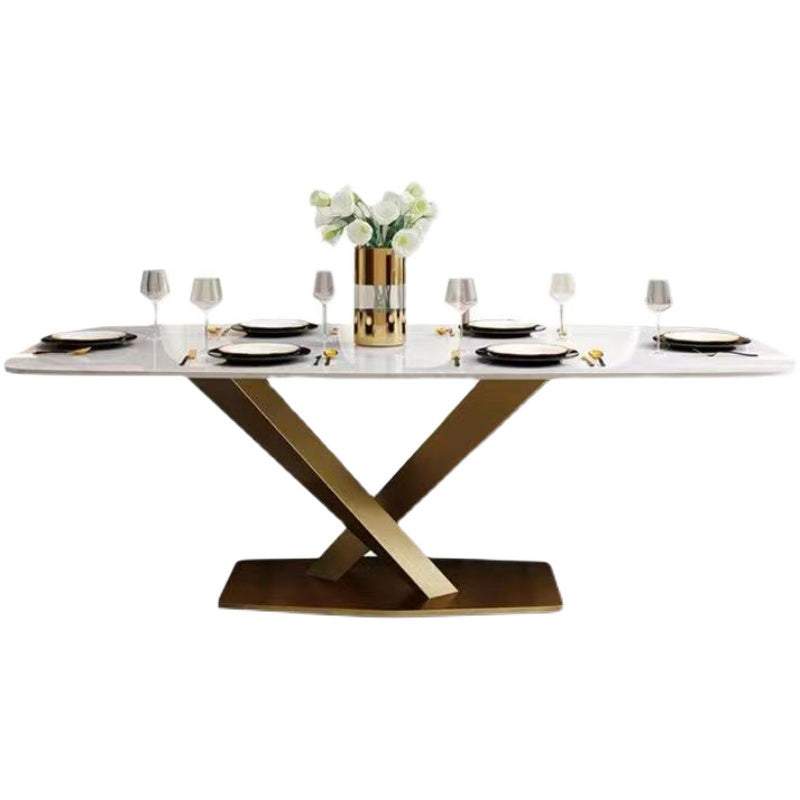 Metall traditionelle Luxus -Rechteck -Esstisch Sintered Stone Top Innentisch mit Sockelbasis