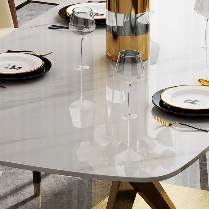 Metall traditionelle Luxus -Rechteck -Esstisch Sintered Stone Top Innentisch mit Sockelbasis