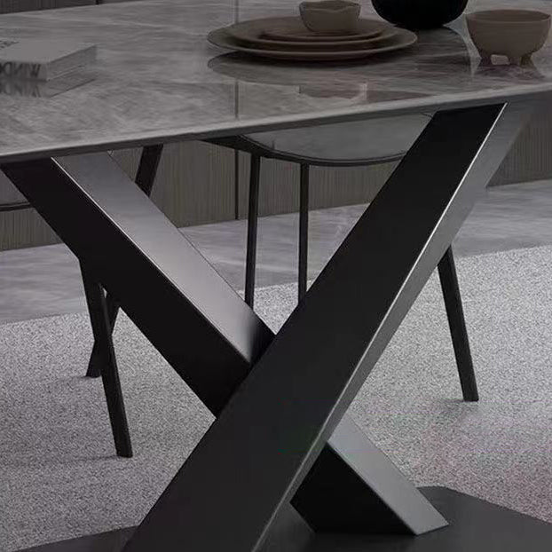 Metall traditionelle Luxus -Rechteck -Esstisch Sintered Stone Top Innentisch mit Sockelbasis