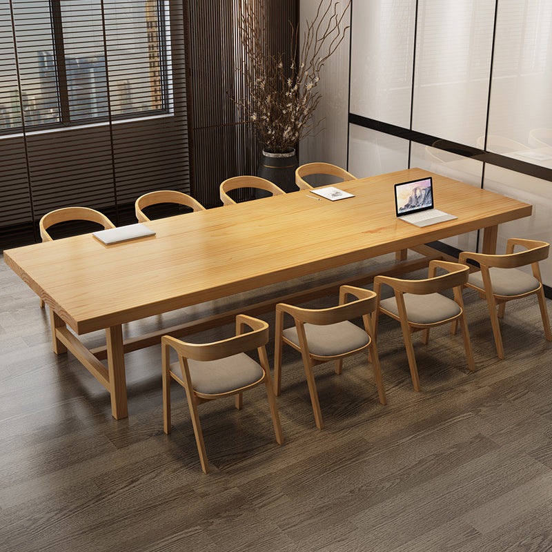 Mesa de comedor informal rectangular, mesa con base de caballete de Color madera, madera maciza de pino