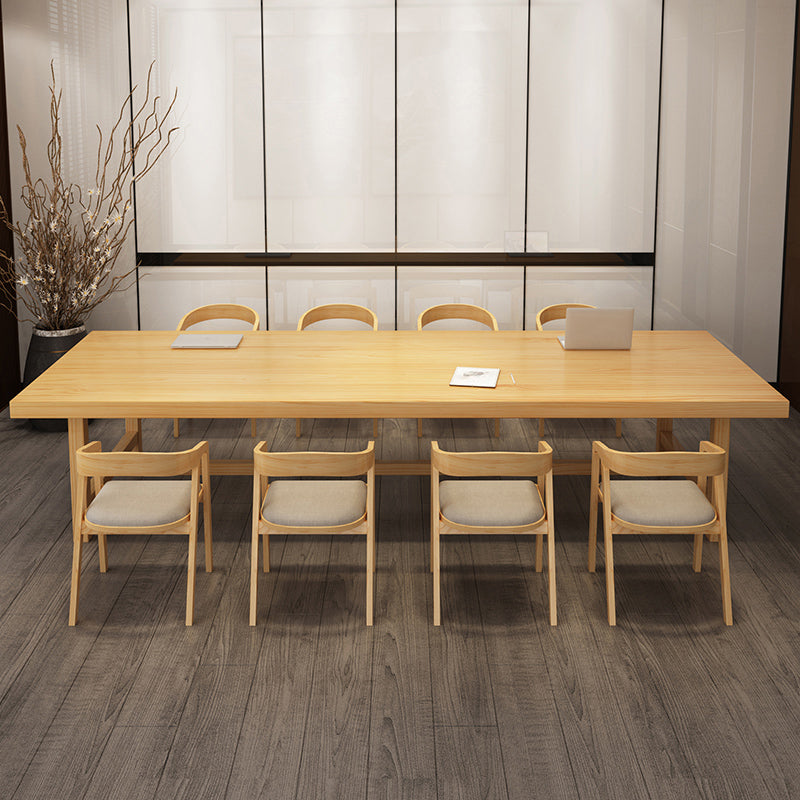 Mesa de comedor informal rectangular, mesa con base de caballete de Color madera, madera maciza de pino