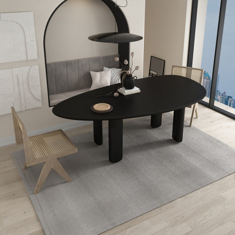 Oval Solid Wood Dining Table in Grey/Black Modern Table with 4 Legs for Restaurant