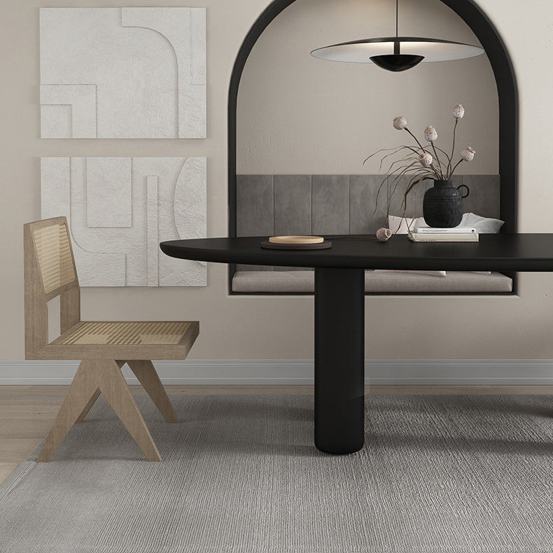 Oval Solid Wood Dining Table in Grey/Black Modern Table with 4 Legs for Restaurant