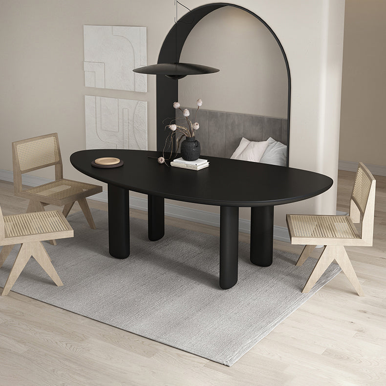 Oval Solid Wood Dining Table in Grey/Black Modern Table with 4 Legs for Restaurant