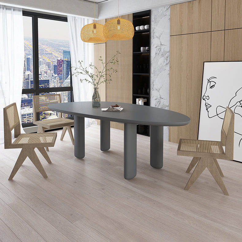 Oval Solid Wood Dining Table in Grey/Black Modern Table with 4 Legs for Restaurant