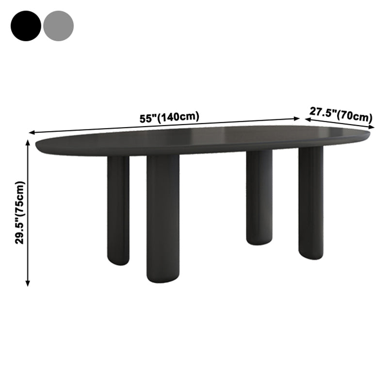 Oval Solid Wood Dining Table in Grey/Black Modern Table with 4 Legs for Restaurant