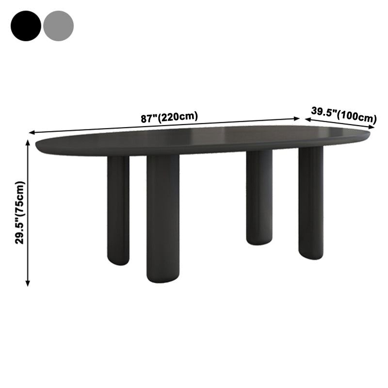 Oval Solid Wood Dining Table in Grey/Black Modern Table with 4 Legs for Restaurant