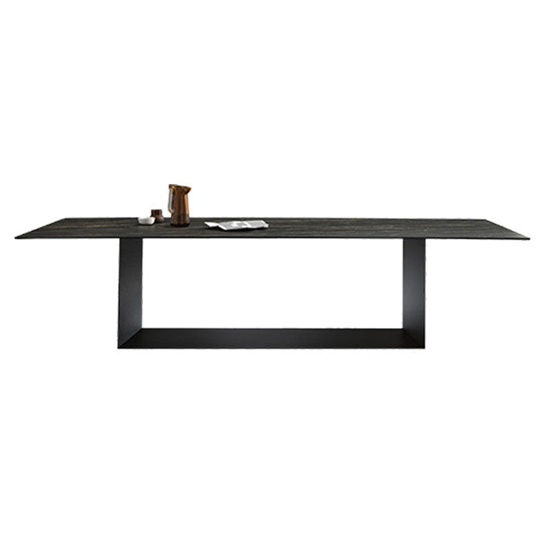 Sintered Stone Top Dining Table Industrial Kitchen Table with Black Metal Pedestal