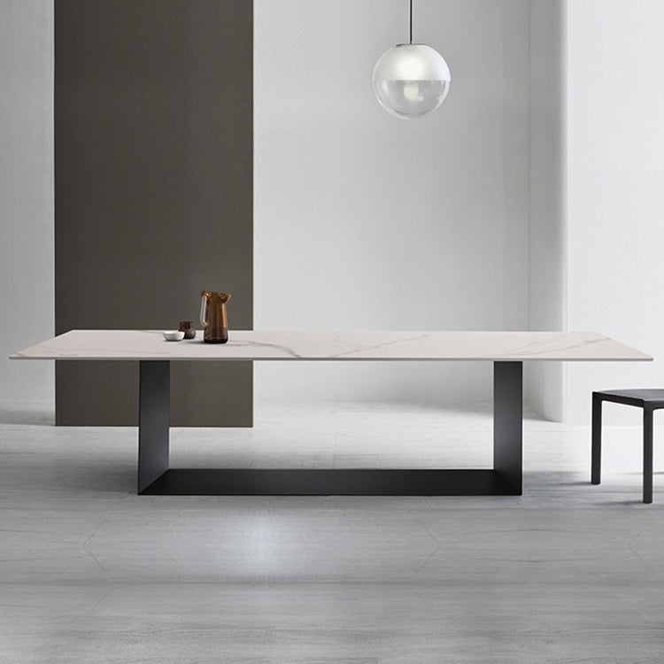 Sintered Stone Top Dining Table Industrial Kitchen Table with Black Metal Pedestal